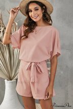 Elaine Tie Belt Charming Short Sleeve Romper image 4