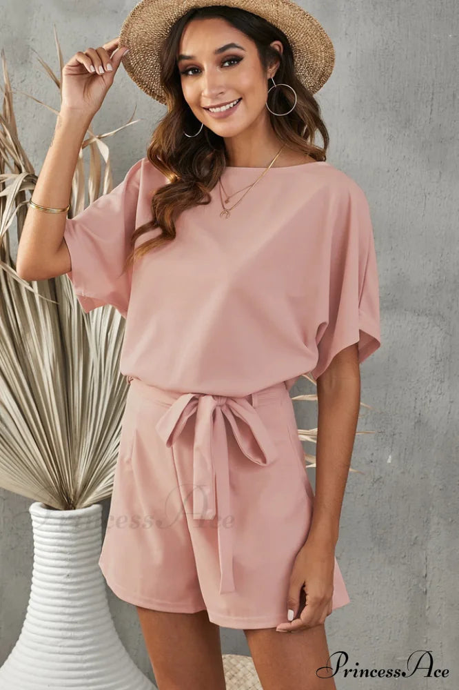 Elaine Tie Belt Charming Short Sleeve Romper image 4