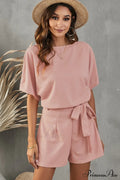 Elaine Tie Belt Charming Short Sleeve Romper image 1