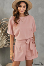 Elaine Tie Belt Charming Short Sleeve Romper image 1