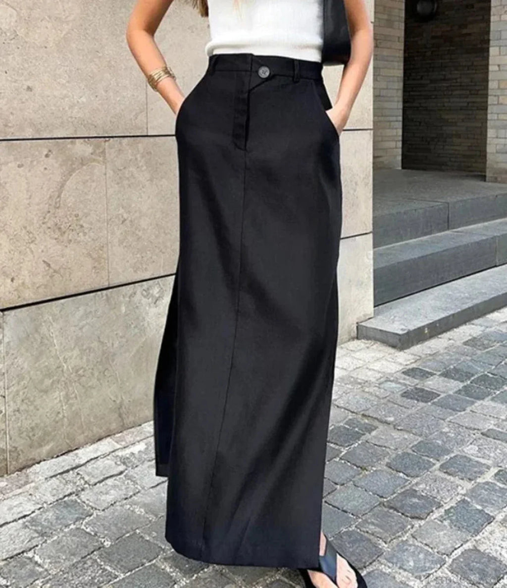 Elastic Button Cotton Split Skirt image 1