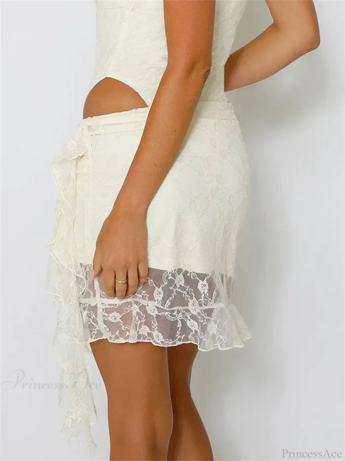 Elastic Low Waist Lace Floral Mini Skirt Irregular Hem Skirt image 3