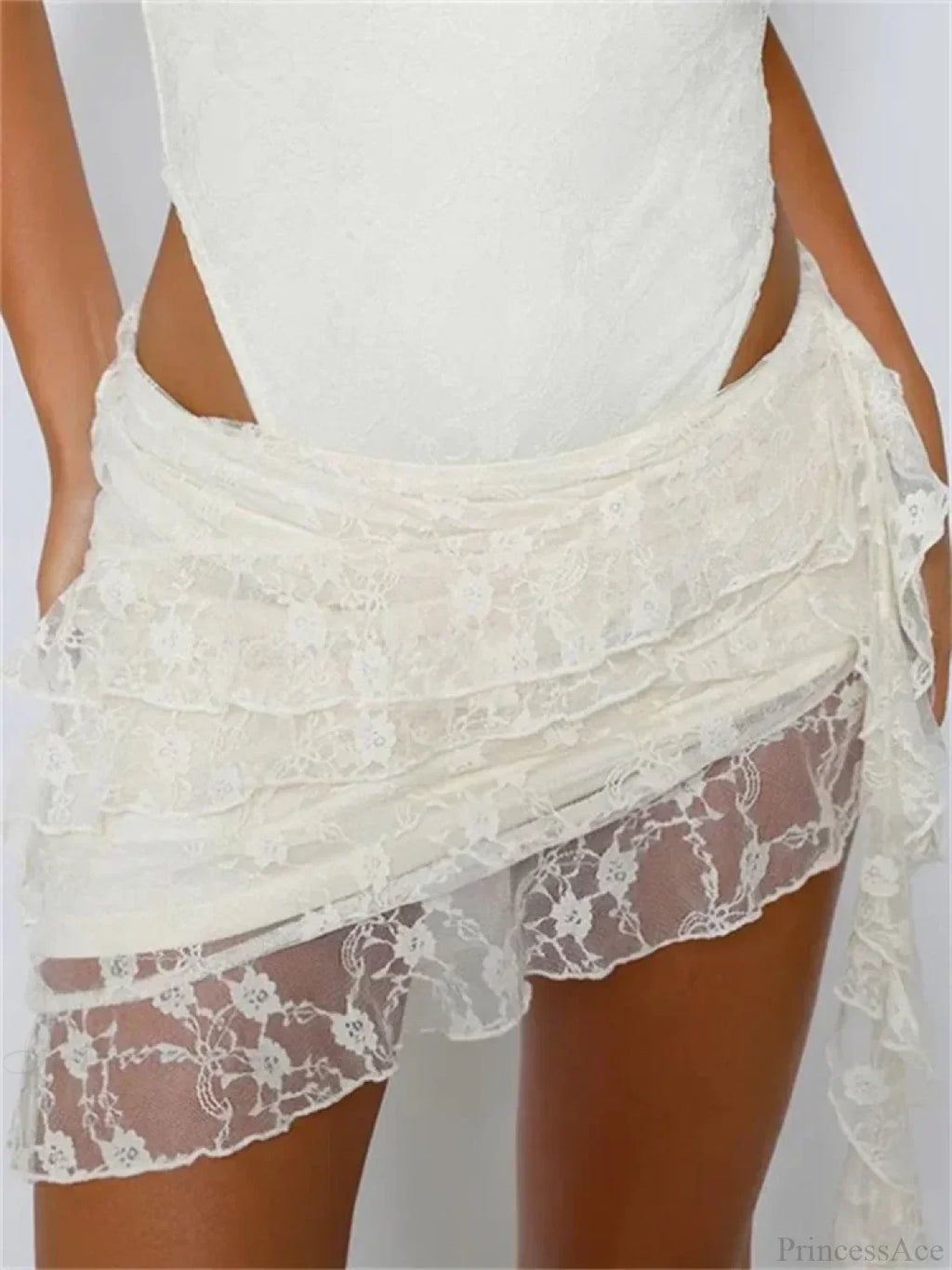 Elastic Low Waist Lace Floral Mini Skirt Irregular Hem Skirt image 1