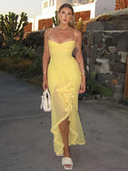 Elastic Mesh Ruffles Vacation Dress image 3