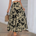 Elastic Waist Flowers Printed Women's A-line Skirt Summer Elegant image 3