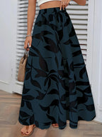 Elastic Waist Flowers Printed Women's A-line Skirt Summer Elegant image 5