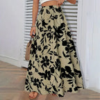 Elastic Waist Flowers Printed Women's A-line Skirt Summer Elegant image 1