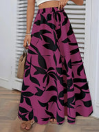 Elastic Waist Flowers Printed Women's A-line Skirt Summer Elegant image 7
