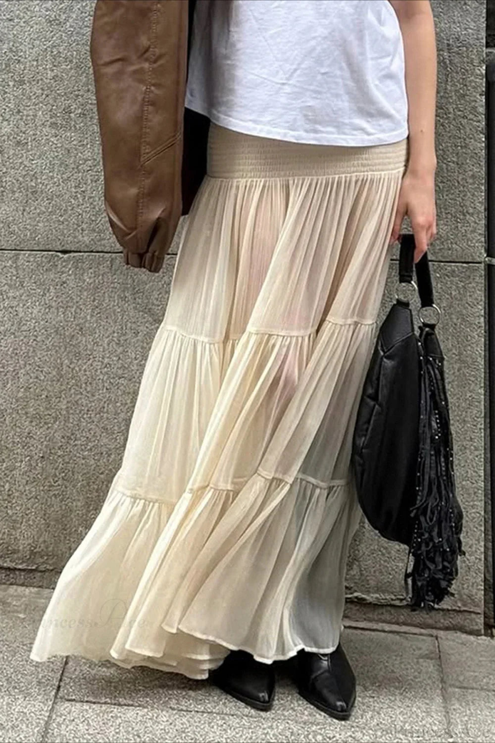 Elastic Waist Ruching A-Line Skirt image 3