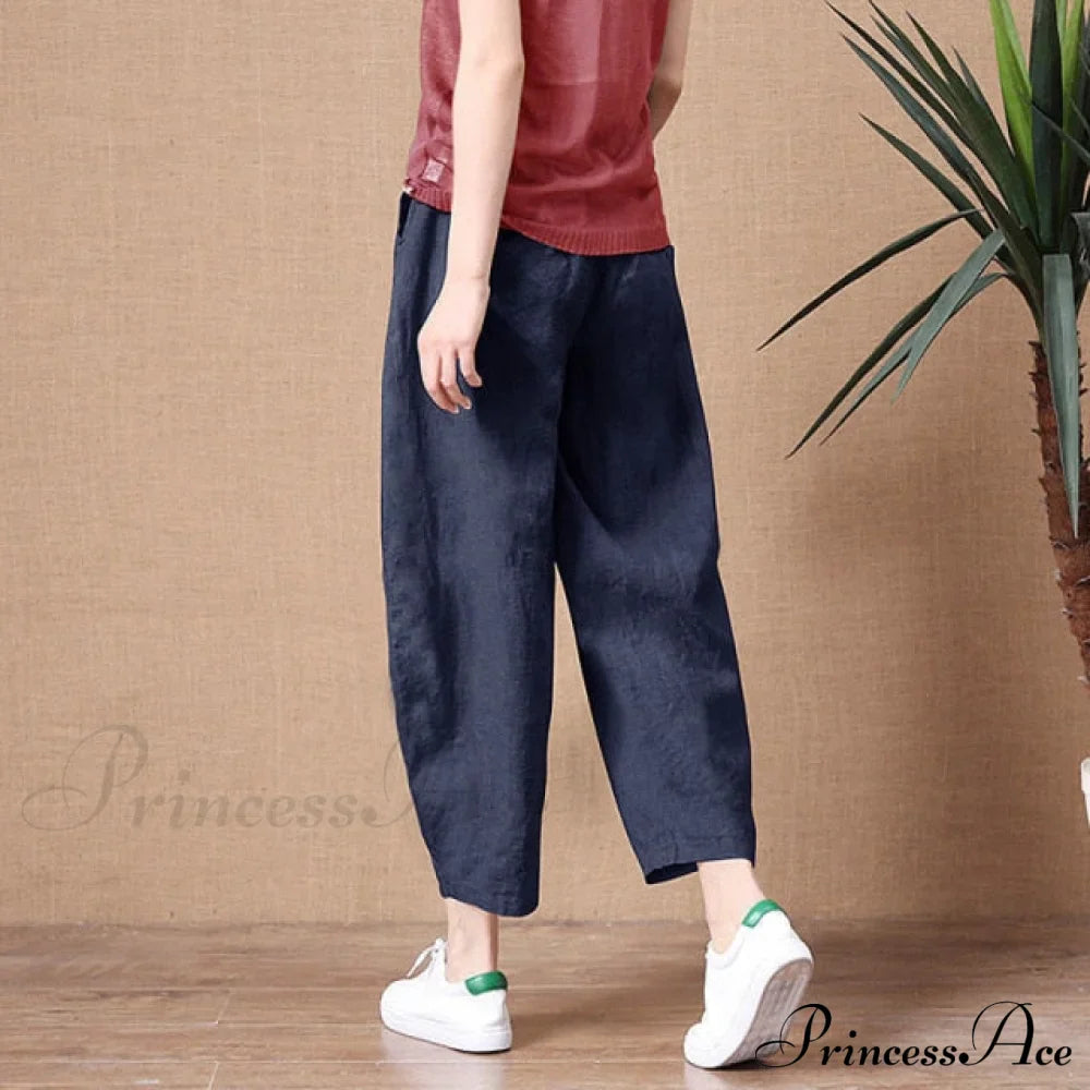Elastic Waist Vintage Lady Loose Casual Pants image 2