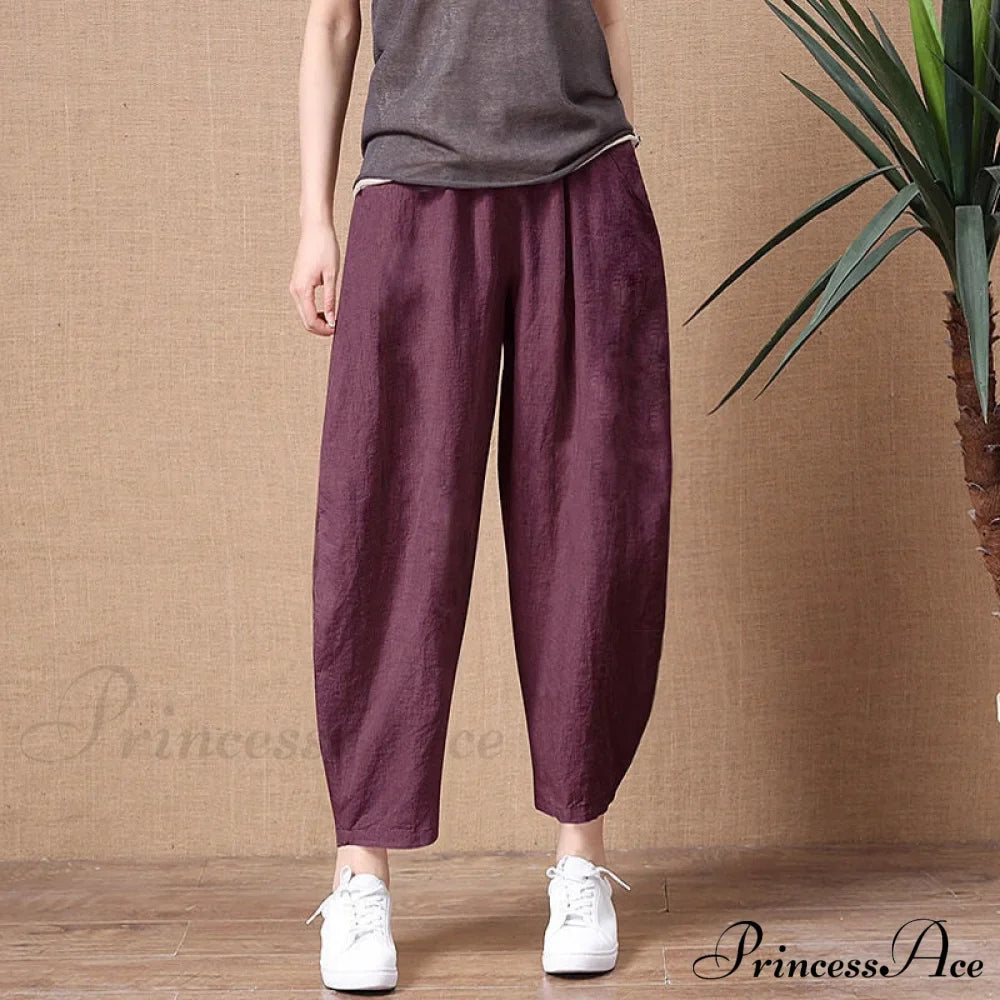 Elastic Waist Vintage Lady Loose Casual Pants image 1
