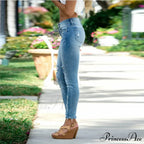 Elastic Women's Cutout Ripped High Waist Casual Daily Skinny Pocket Trend Fashion Design Long Jean image 2