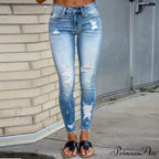 Elastic Women's Cutout Ripped High Waist Casual Daily Skinny Pocket Trend Fashion Design Long Jean image 4