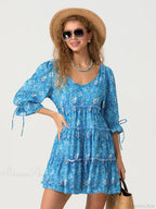 Elbow Puff Sleeve V-Neck Tiered Floral Dress image 2