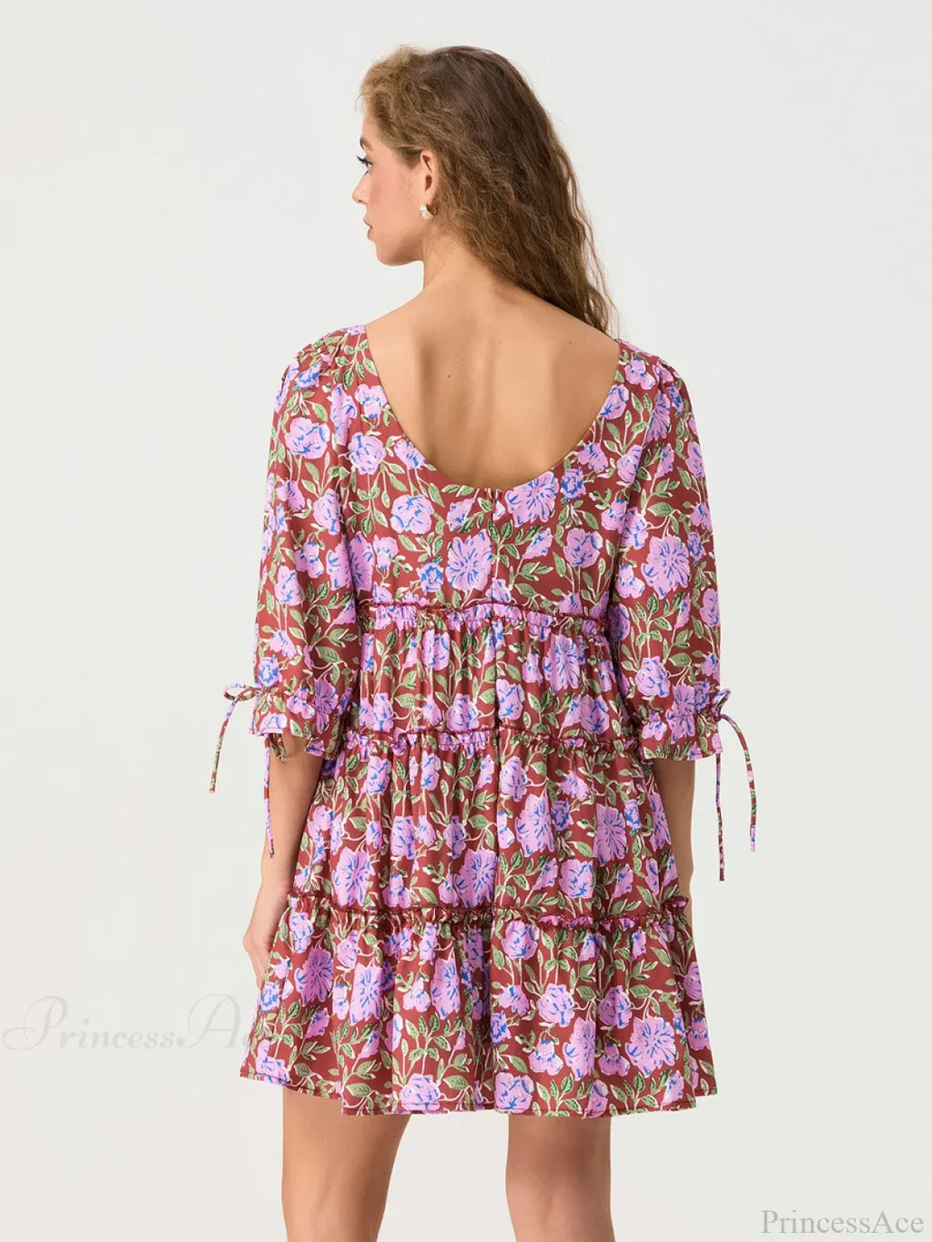 Elbow Puff Sleeve V-Neck Tiered Floral Dress image 5
