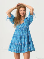 Elbow Puff Sleeve V-Neck Tiered Floral Dress image 1