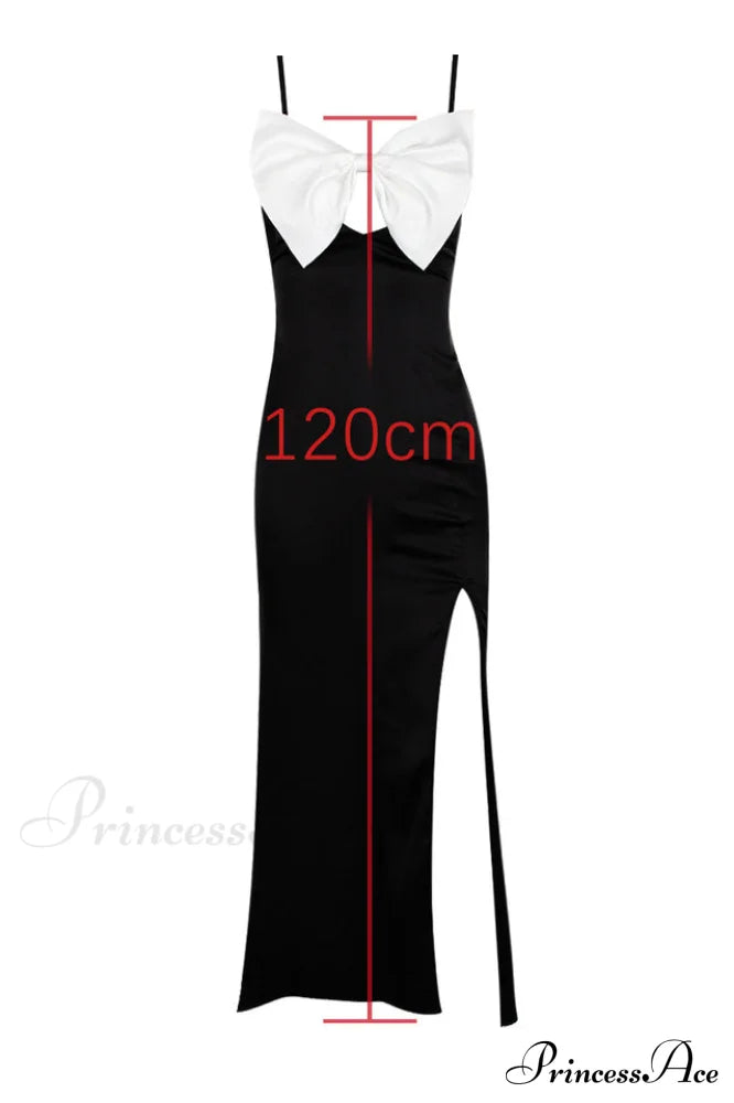 Eleanor Black & Charming White Bow Satin Gown image 5
