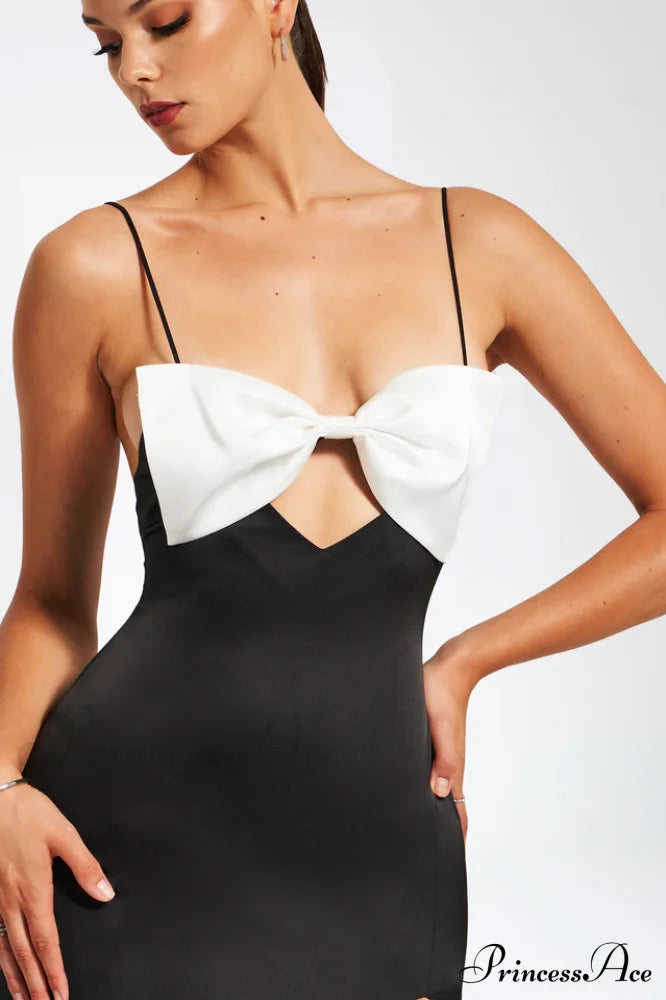 Eleanor Black & Charming White Bow Satin Gown image 4
