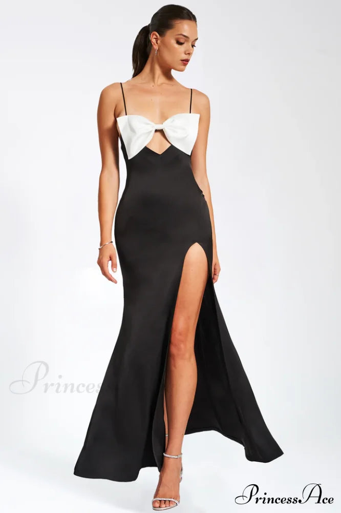 Eleanor Black & Charming White Bow Satin Gown image 2