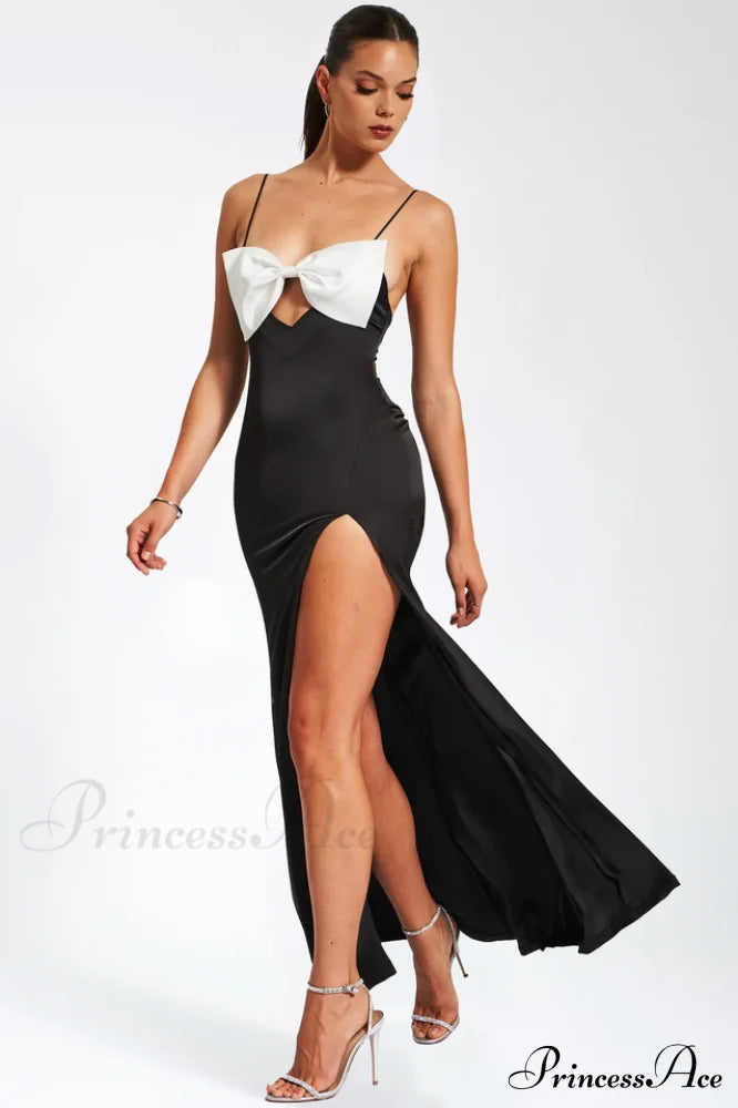 Eleanor Black & Charming White Bow Satin Gown image 3