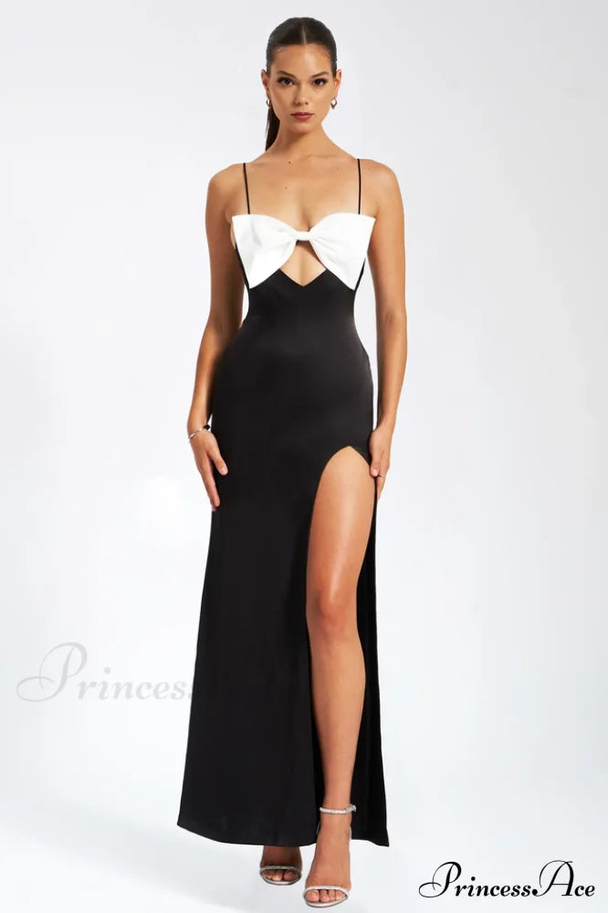 Eleanor Black & Charming White Bow Satin Gown image 1