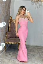 Elegant Beaded Fitted Strapless Evening Dress image 3