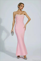Elegant Beaded Fitted Strapless Evening Dress image 4