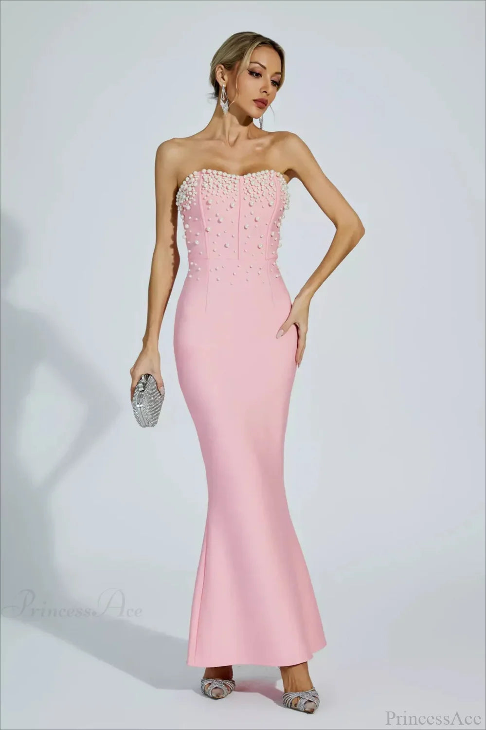 Elegant Beaded Fitted Strapless Evening Dress image 4