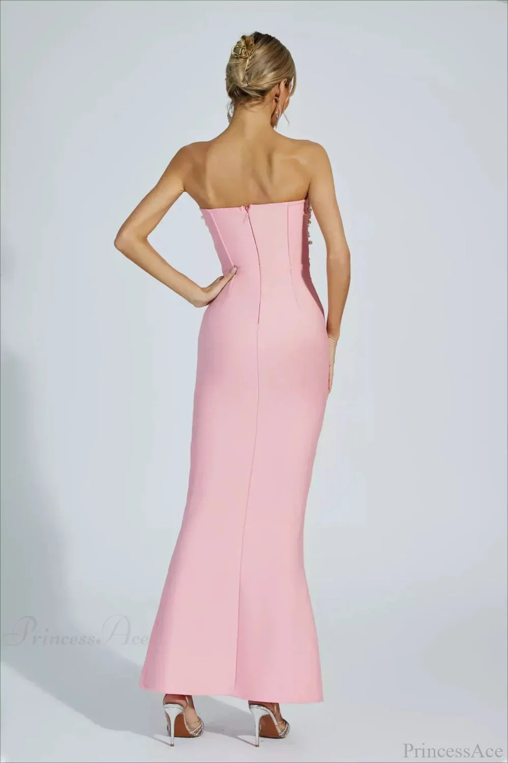 Elegant Beaded Fitted Strapless Evening Dress image 5