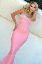 Elegant Beaded Fitted Strapless Evening Dress image 2