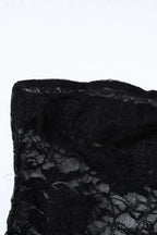 Elegant Black Lace Floral Ribbon Strapless Dress with Slit image 8