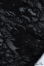 Elegant Black Lace Floral Ribbon Strapless Dress with Slit image 9