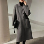 Elegant Black O-neck Puff Sleeve Overcoat image 1