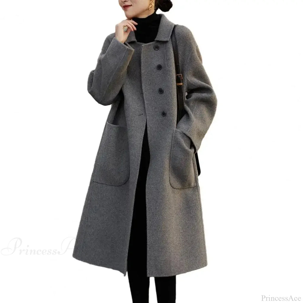 Elegant Black O-neck Puff Sleeve Overcoat image 5