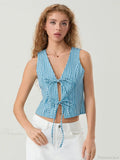Elegant Bow Tied Front Striped Sleeveless V-neck Crop Tank image 4