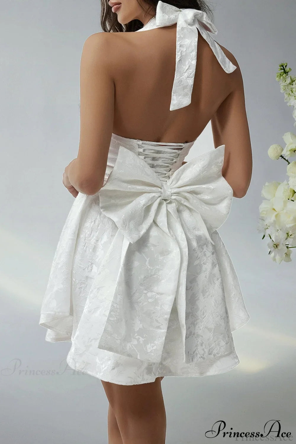 Elegant Evening Halter Bow Tie Party Dress image 3