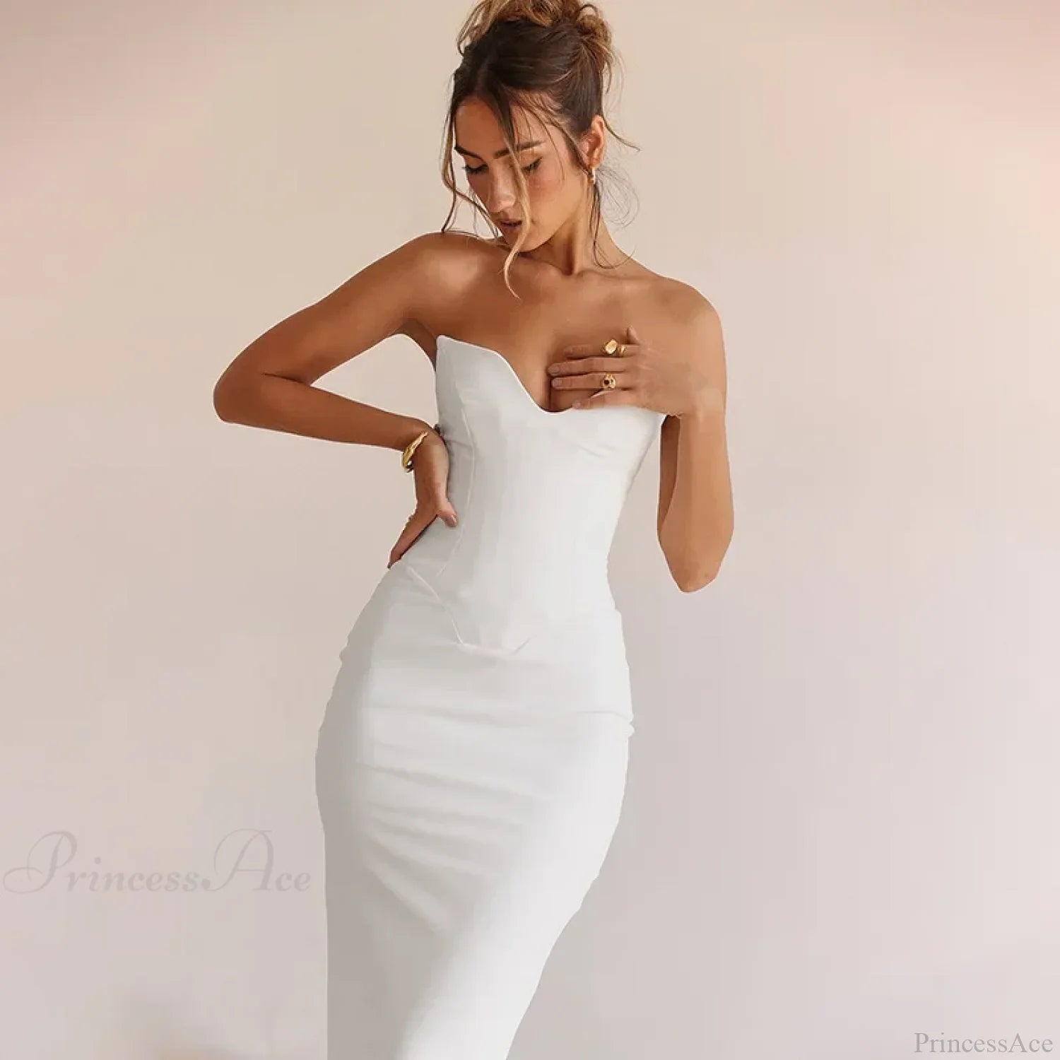 Elegant Fishbone Slim Sheath Fishtail Maxi Dress image 1