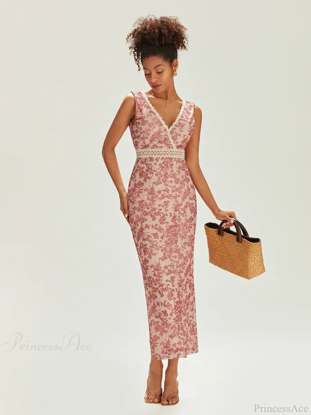 Elegant Floral Fishtail Lace Trim Wrap V-neck Bodycon Floral Dress image 2