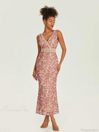 Elegant Floral Fishtail Lace Trim Wrap V-neck Bodycon Floral Dress image 3