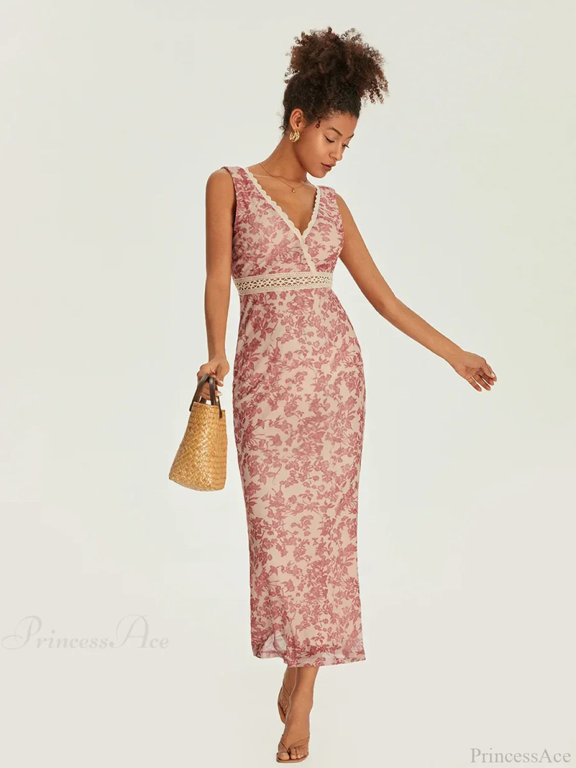 Elegant Floral Fishtail Lace Trim Wrap V-neck Bodycon Floral Dress image 4