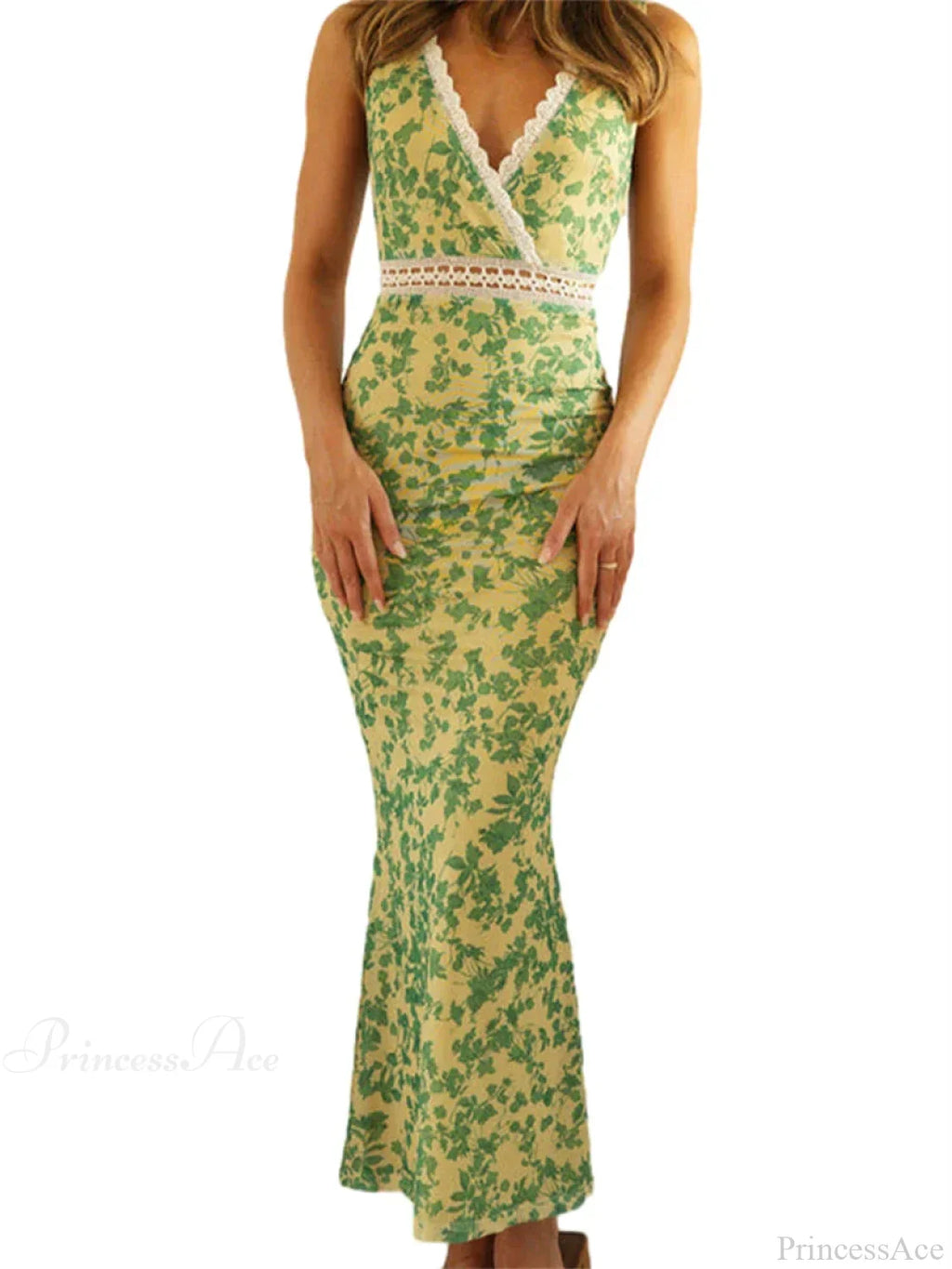 Elegant Floral Fishtail Lace Trim Wrap V-neck Bodycon Floral Dress image 6