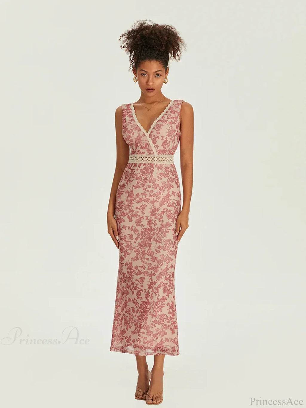 Elegant Floral Fishtail Lace Trim Wrap V-neck Bodycon Floral Dress image 1