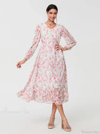 Elegant Floral Flowing Long Sleeve A-Line Floral Dress image 4