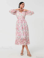 Elegant Floral Flowing Long Sleeve A-Line Floral Dress image 3