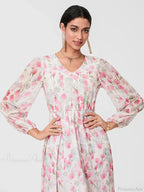 Elegant Floral Flowing Long Sleeve A-Line Floral Dress image 1