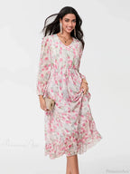 Elegant Floral Flowing Long Sleeve A-Line Floral Dress image 5