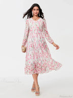 Elegant Floral Flowing Long Sleeve A-Line Floral Dress image 6