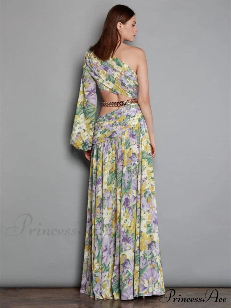 Elegant Floral Irregular Cut Out Long Sleeve Dress image 6