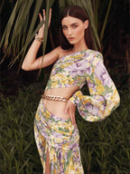 Elegant Floral Irregular Cut Out Long Sleeve Dress image 2