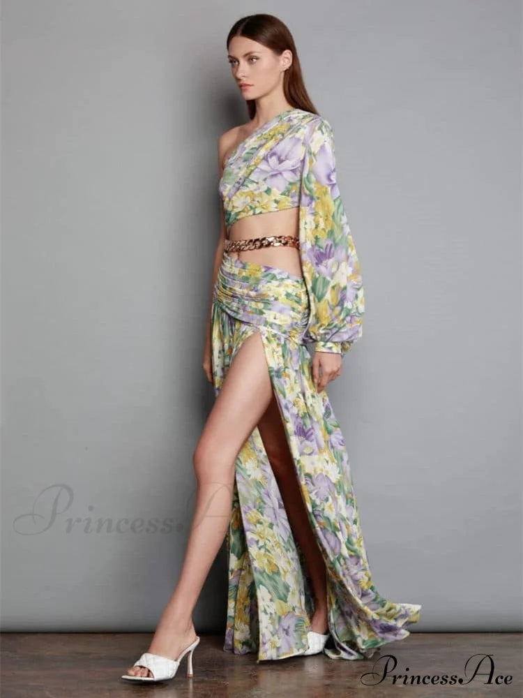 Elegant Floral Irregular Cut Out Long Sleeve Dress image 5